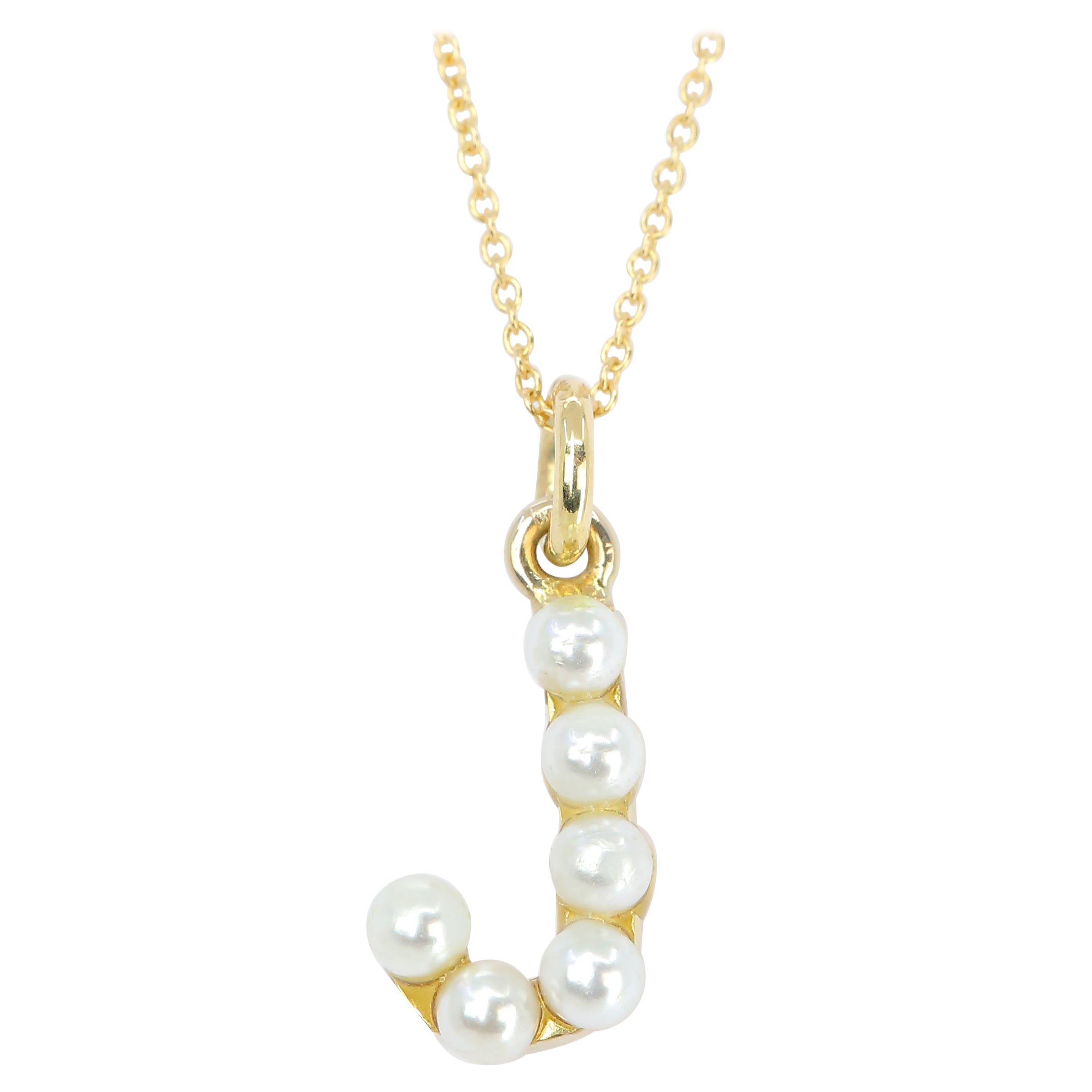 14K Gold and Pearl Initial Letter C Necklace For Sale at 1stDibs