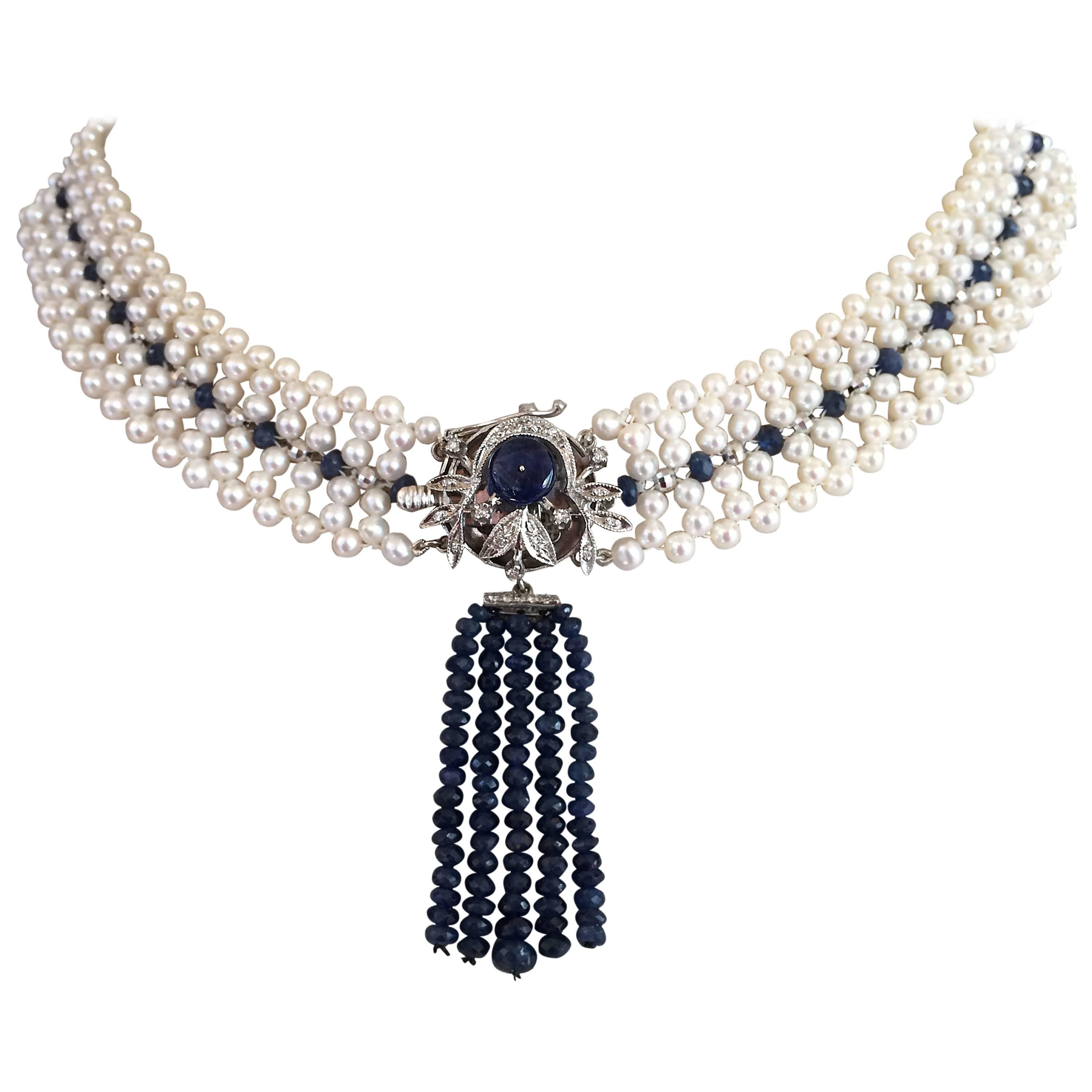Pearl Sapphire Diamond Woven Necklace