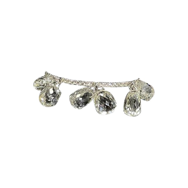 PANIM 3cts Diamond Briolette Dangling Ring 18 Karat Gold For Sale