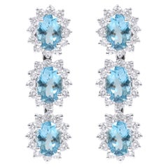 18 Karat White Gold 3.78 Carat Aquamarine and Diamond Cluster Dangle Earrings