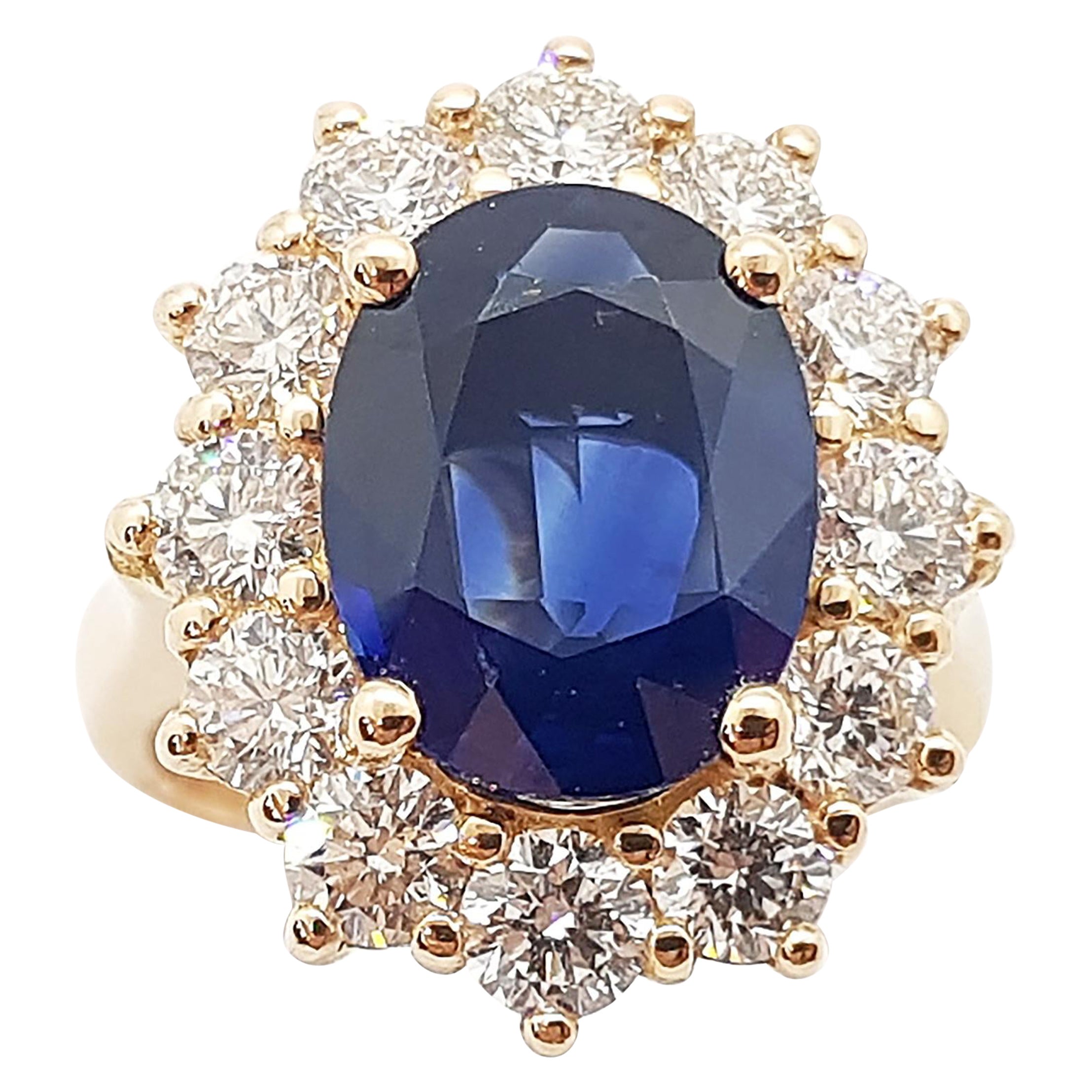 Blue Sapphire with Diamond Ring set in 18 Karat Rose Gold Settings For Sale
