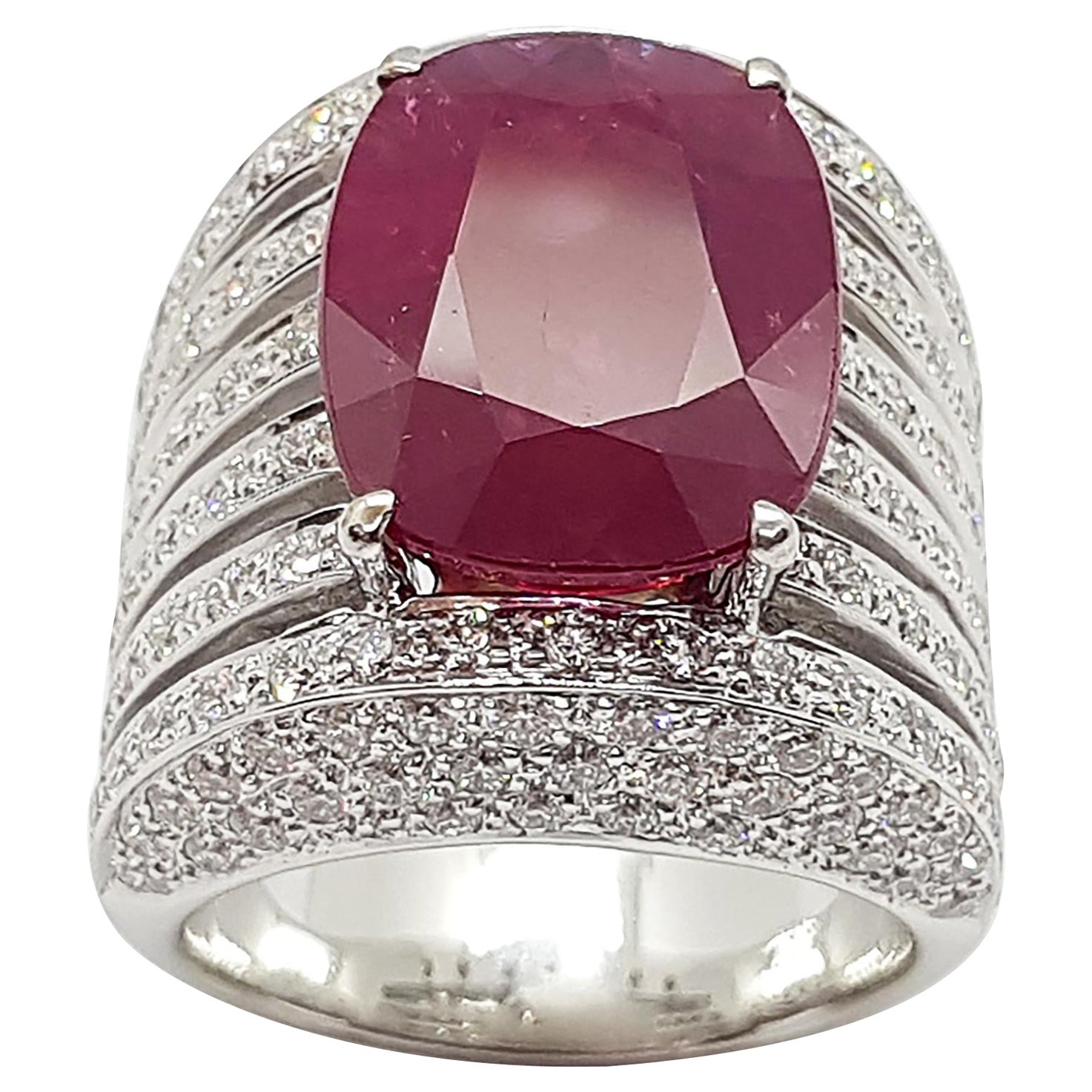 Ruby with Diamond Ring set in 18 Karat White Gold Settings For Sale