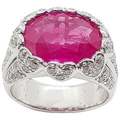 Pinkish Ruby with Diamond Ring set in 18 Karat White Gold Settings