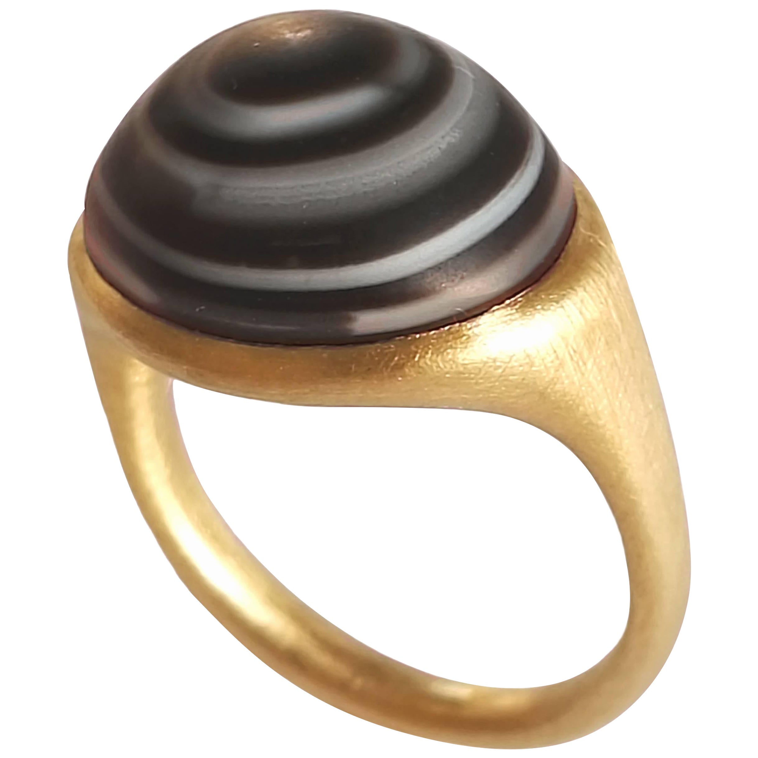 Dalben Unisex Banded Agate Gold Ring For Sale