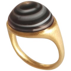 Dalben Unisex Banded Achat Gold Ring