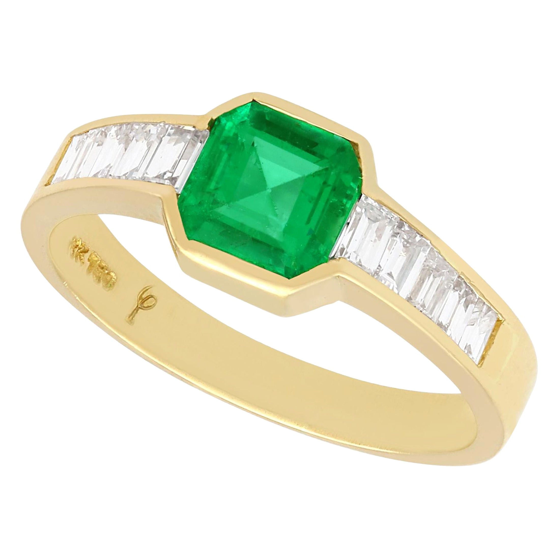 Vintage Colombian Emerald and Diamond Yellow Gold Cocktail Ring, Circa 1980