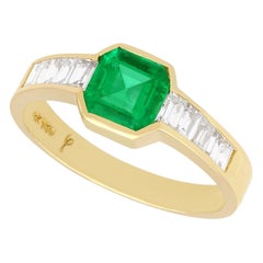 Vintage Colombian Emerald and Diamond Yellow Gold Dress Ring, Circa 1980