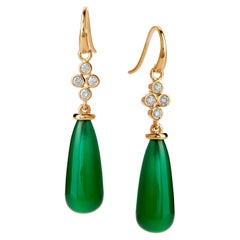 Syna Yellow Gold Green Chalcedony Drop Earrings with Champagne Diamonds