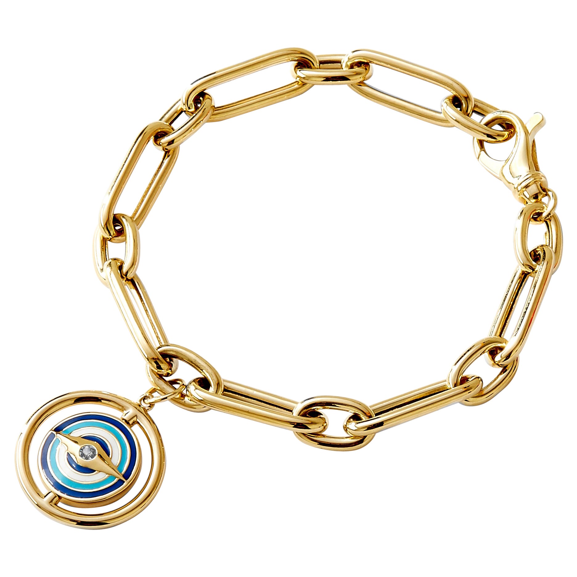 Syna Yellow Gold Reversible Evil Eye Rounded Paper Clip Bracelet