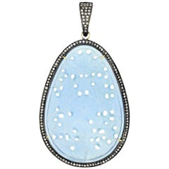 Carved Agate Pendant with Pave Diamonds on the Edge