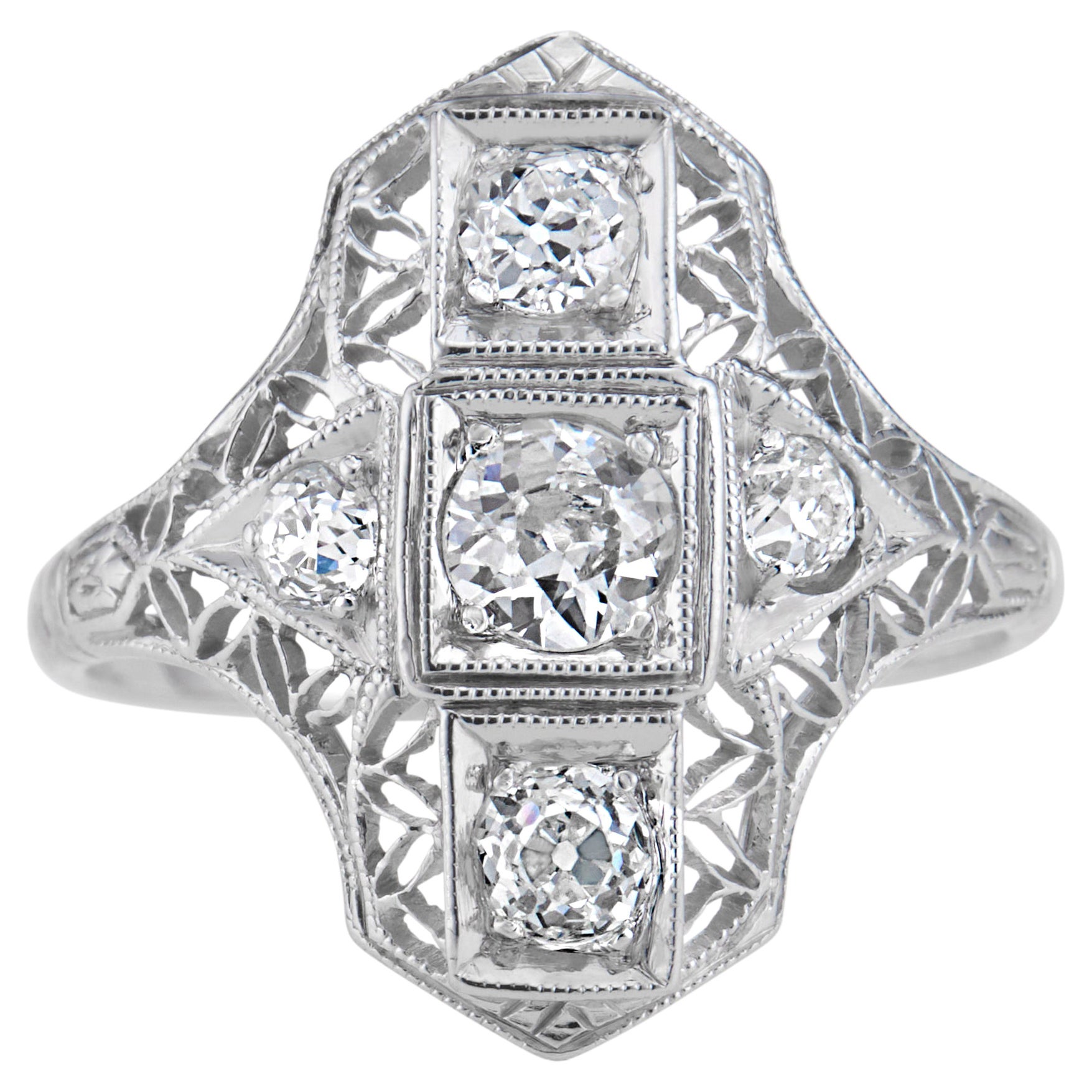.50 Carat Diamond Platinum Edwardian Filigree Ring For Sale