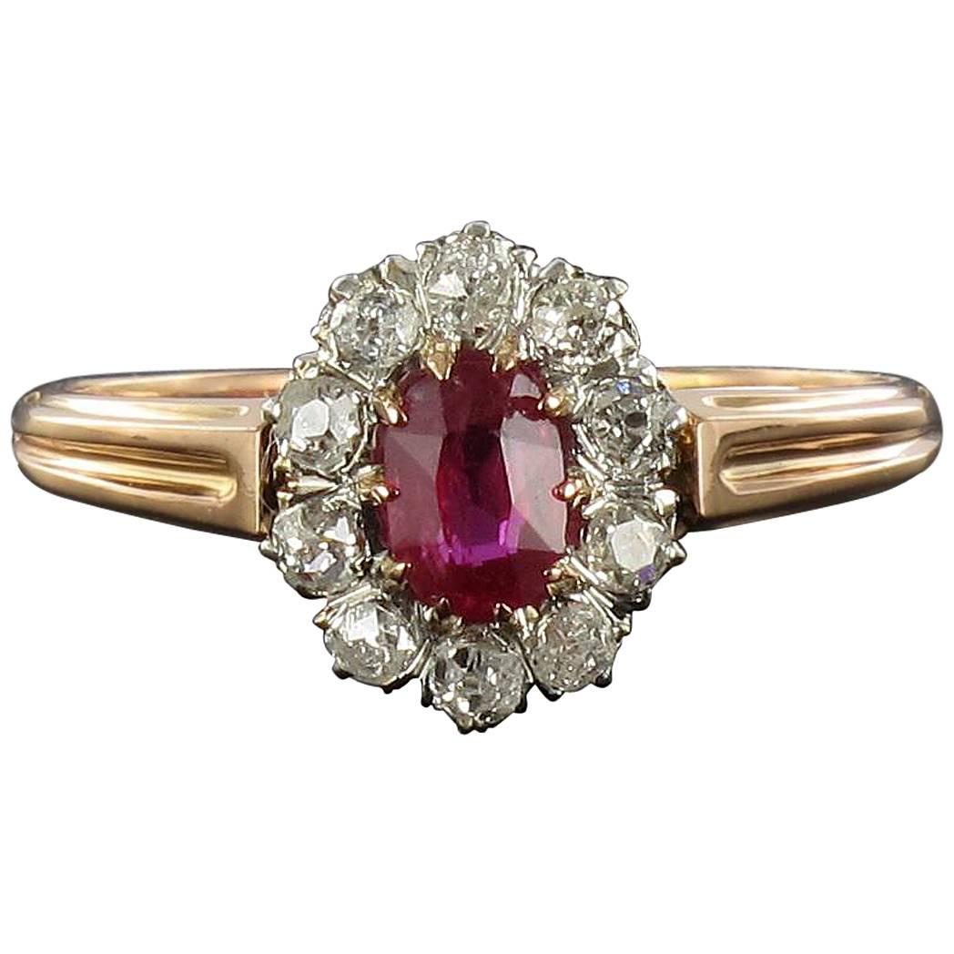 French Antique Ruby Diamond Gold Engagement Ring