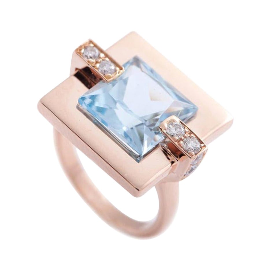 Moderner moderner Cocktail-Design-Ring, 18 Karat Roségold Blautopas 0,27 Karat Diamanten