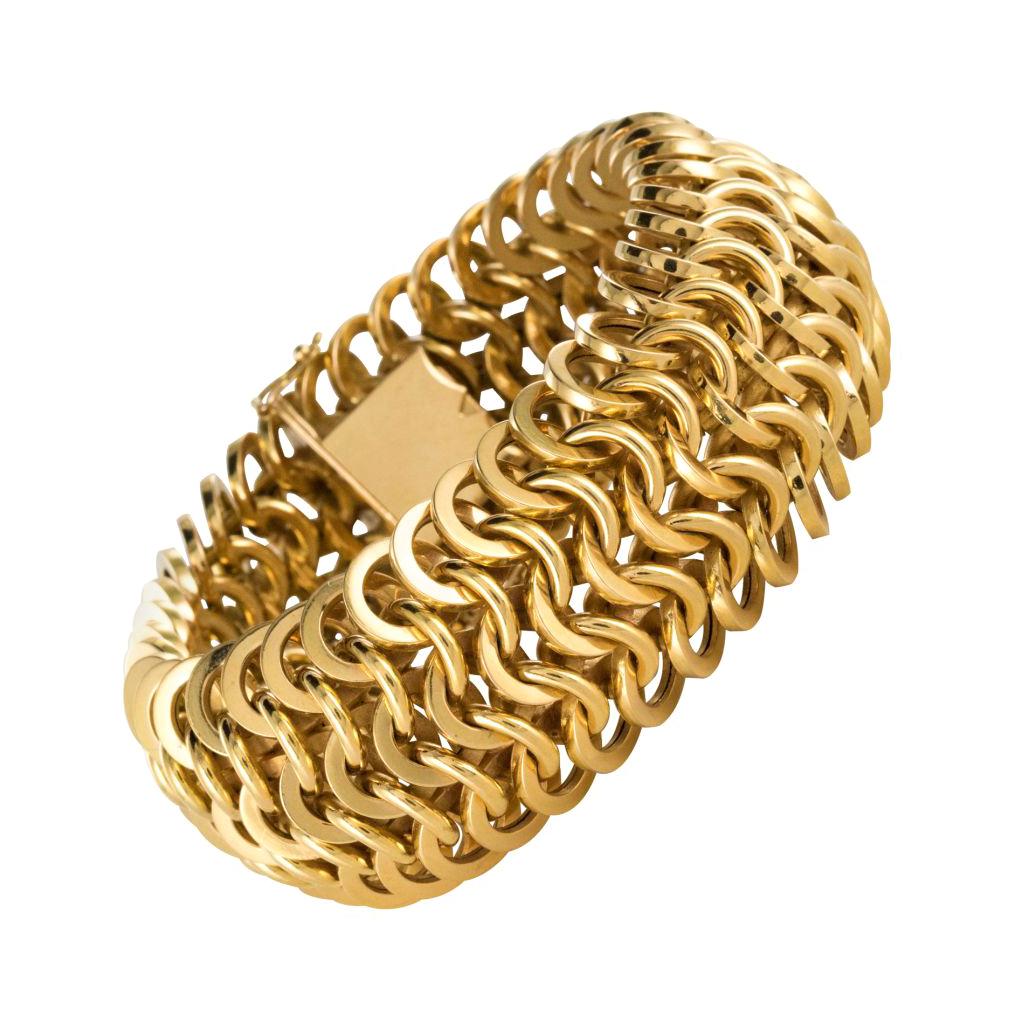 French Openwork Round Mesh Gold Bracelet at 1stDibs