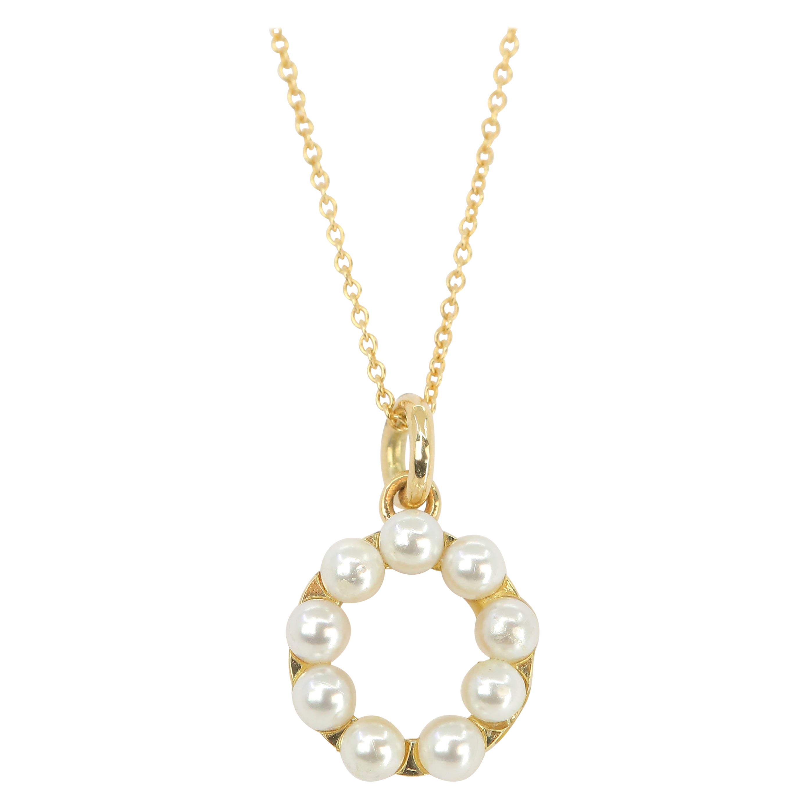 14K Gold and Pearl Initial Letter O Necklace