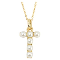 14K Gold and Pearl Initial Letter 'T' Necklace