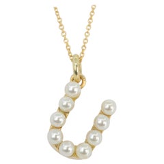 14K Gold and Pearl Initial Letter 'U' Necklace