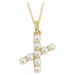 14K Gold and Pearl Initial Letter 'X' Necklace