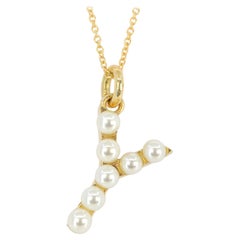 14K Gold and Pearl Initial Letter 'Y' Necklace