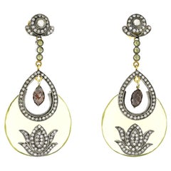 Lemon Quartz Earrings with Mounted Pave Diamonds in 18k Yellow Gold & Silver