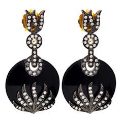 Schwarze Onyx-Ohrringe mit Diamanten besetzt aus 14k Gold & Silber