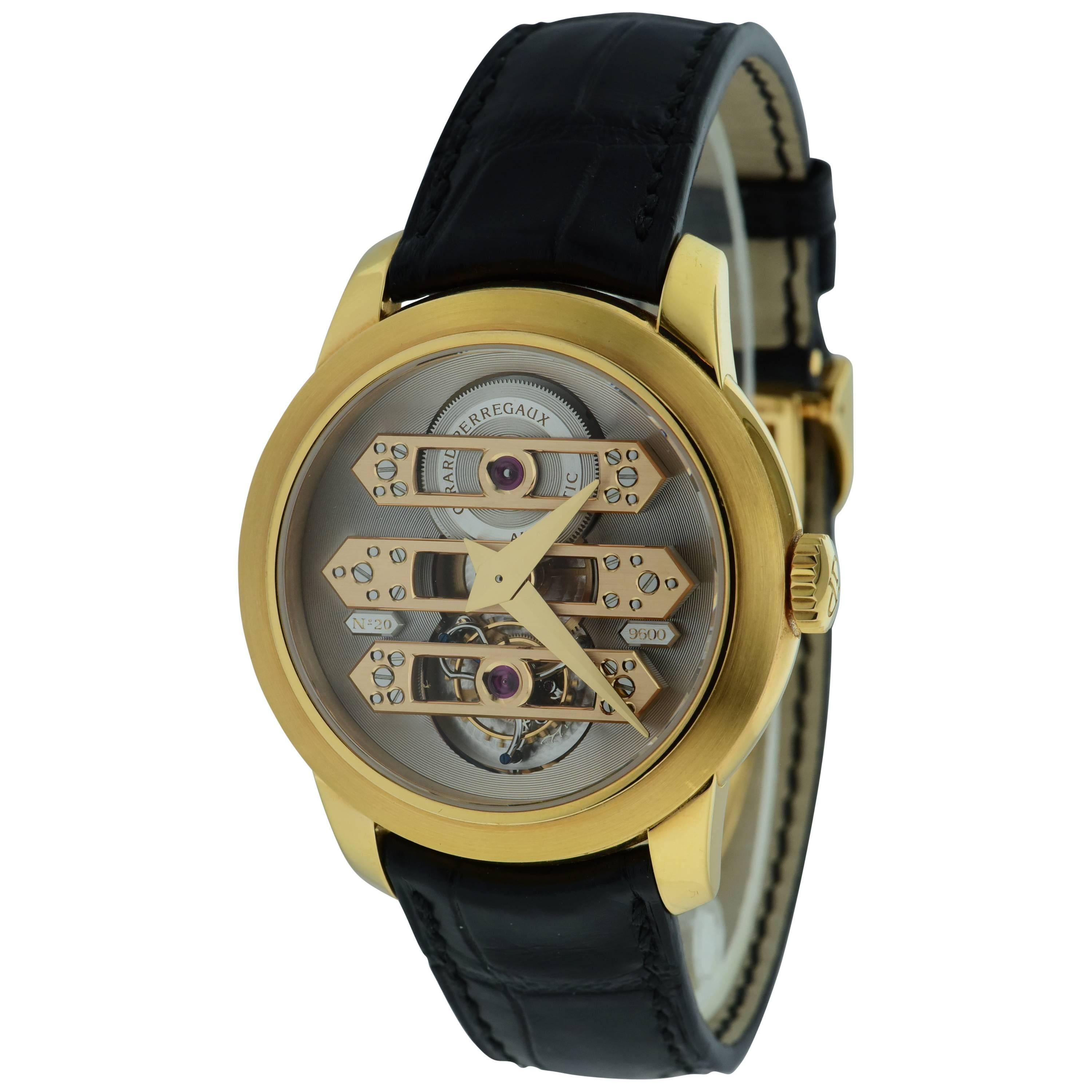Girard Perregaux Rose Gold Triple Bridge Tourbillon Wristwatch  For Sale