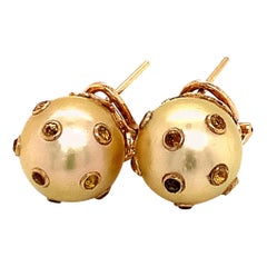 Boucles d'oreilles en or 14 carats avec perles des mers du Sud et saphirs certifiés 11,33 mm