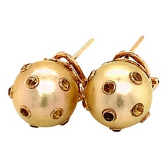 South Sea Pearl Sapphire Earrings 14k Gold Certified