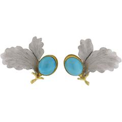 Buccellati Turquoise Gold Leaf Earrings 5