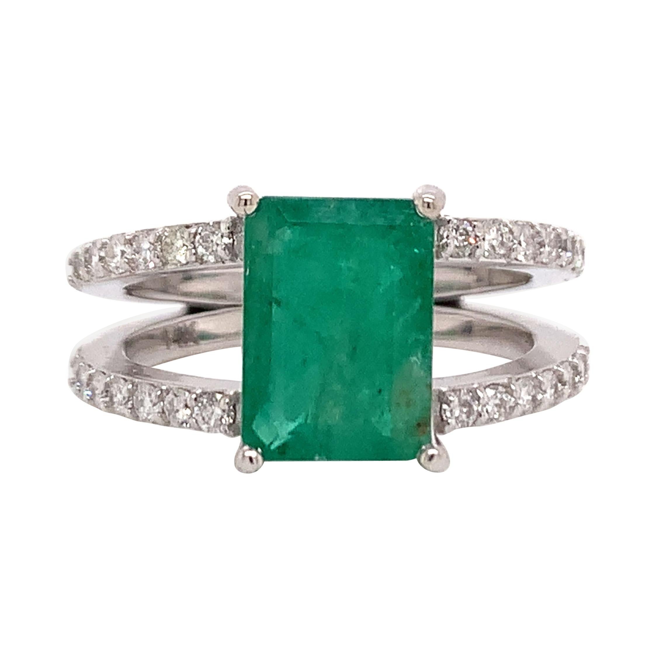 Natural Emerald Diamond Ring 14k Gold 2.85 TCW Certified For Sale