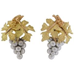 Buccellati Tri Color Gold Grape Vine Earrings 