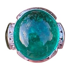14 Ct Colombian Emerald & Diamond Ring 18 Karat White Gold