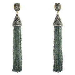 Designer Sapphire and Diamond Tassel Earring in Gold and Silver