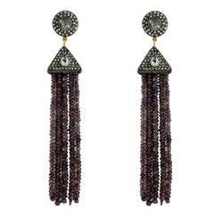 Sapphire & Blue Moonstone Tassel Earring with Diamonds Made in 18k Gold & Silver
