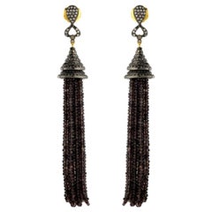 Sapphire Tassel Earrings with Pave Diamonds Made in 18k Yellow Gold & Silver