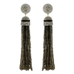 5.19cts Diamond with Brown Quartz Tassel Dangle Earring in Gold and Silver
