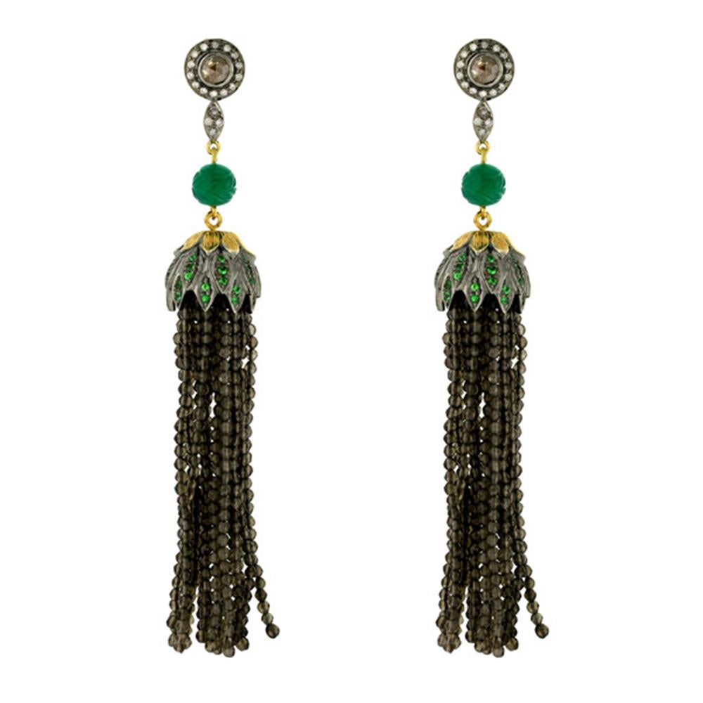 Pink Tourmaline and Pearl Tassel Earring in Gold and Silver with