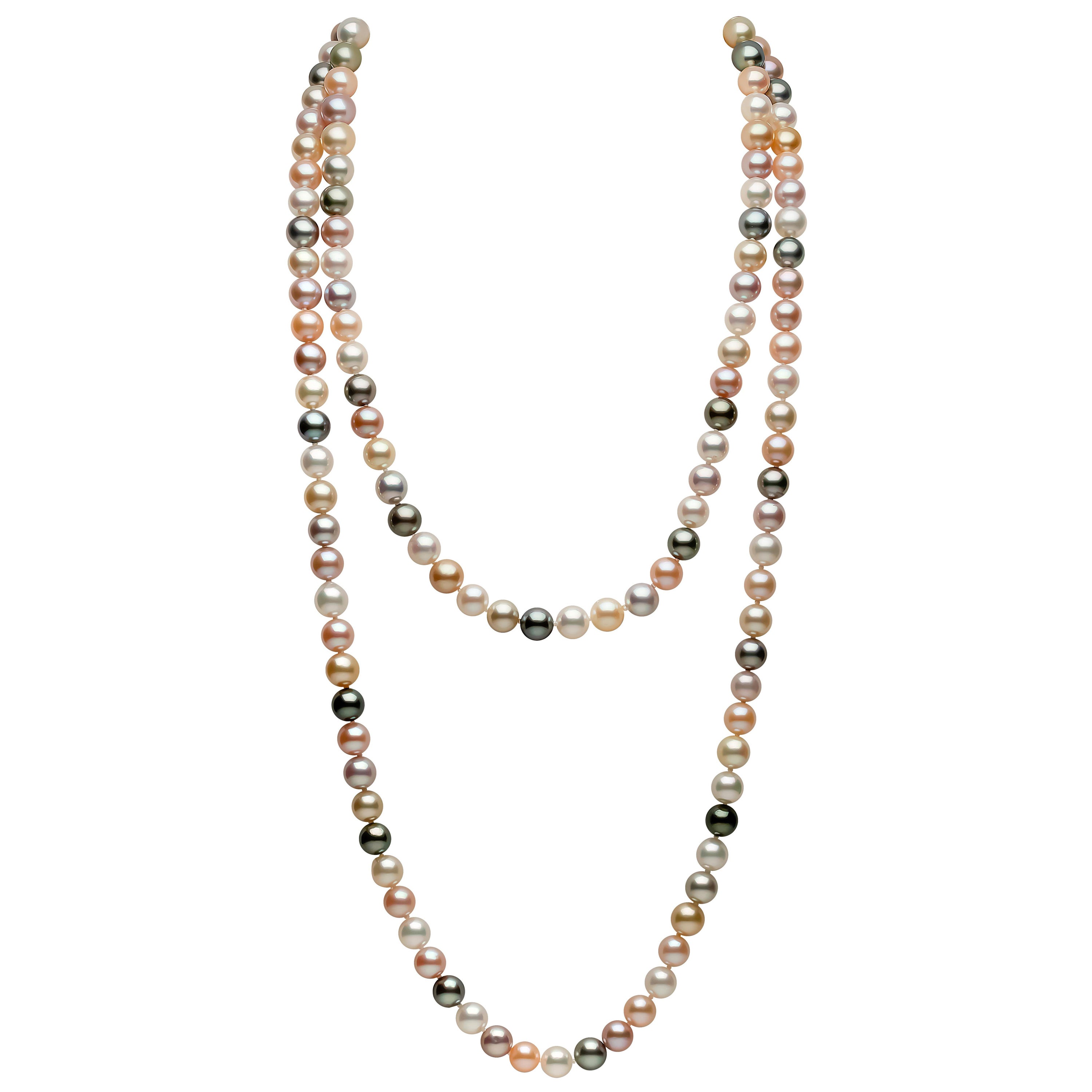 Yoko London Collier en corde de perles de Tahiti, des mers du Sud et d'eau douce rose