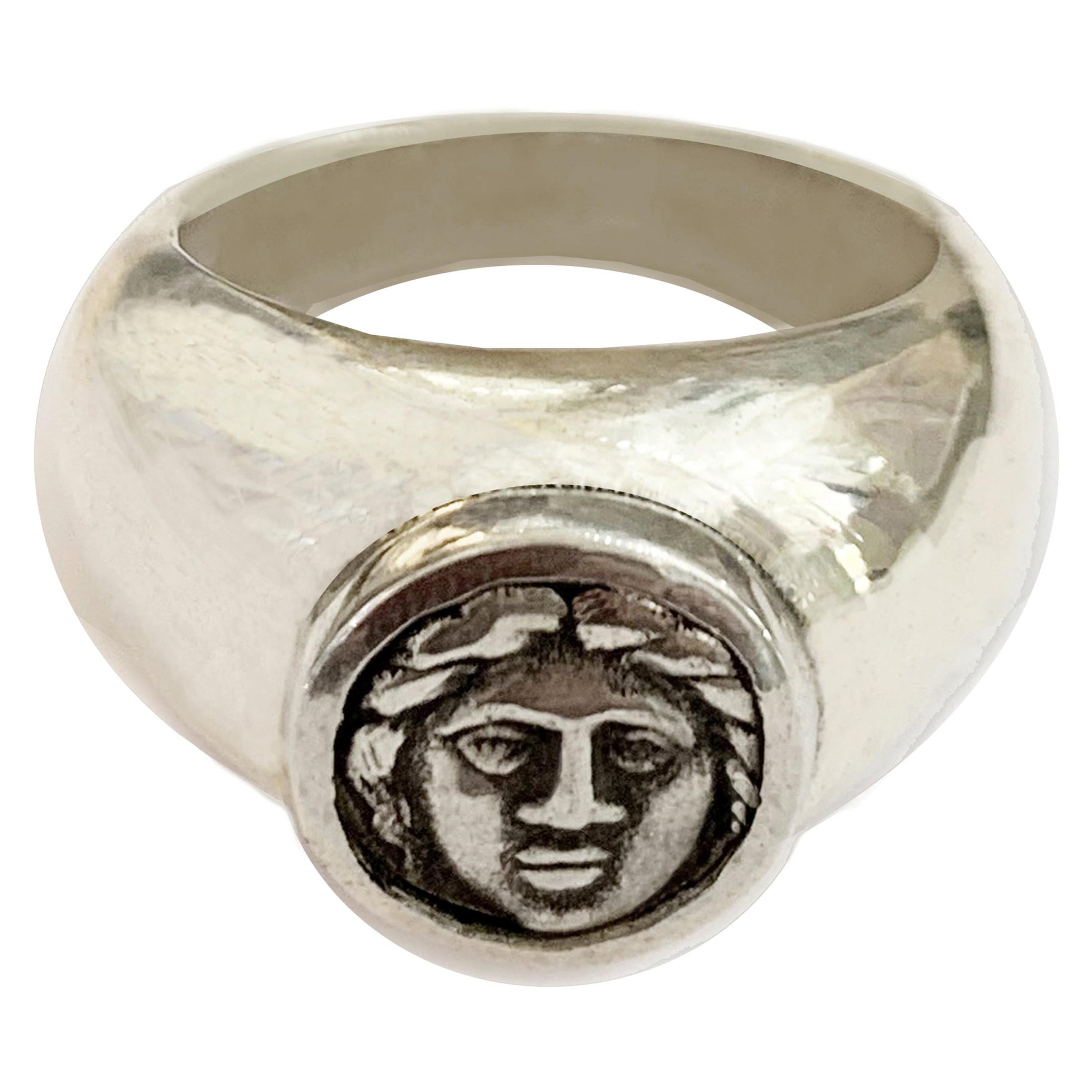 Greek Coin Authentic 5th Cent. B.C. Sterling Silver Ring Depicting God Apollo