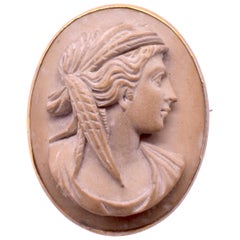 Antique C1850 Lava Putty Cameo Brooch of Demeter, Goddess of Agriculture