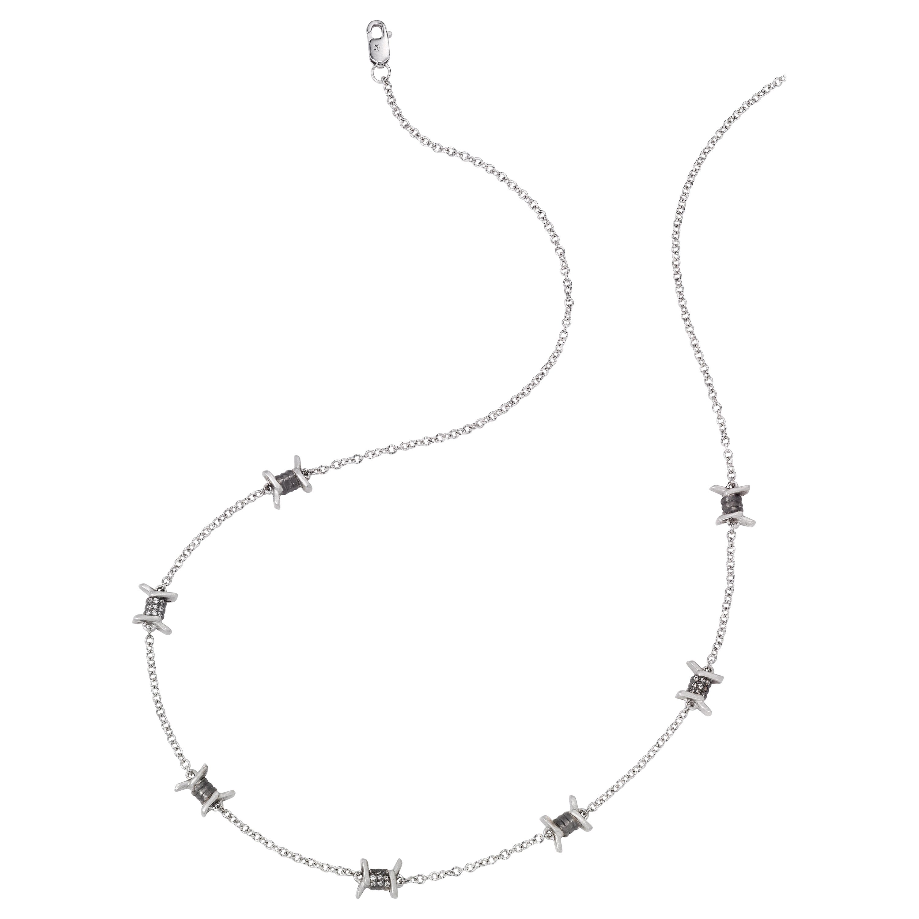 Wendy Brandes Barbed Wire Motif Satin-Finish Platinum Necklace With Diamonds For Sale