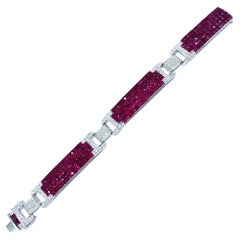 11ct Invisible Diamond Pigeon Blood Ruby Bracelet 18 Karat
