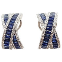 Blue Sapphire with Diamond Earrings Set in 18 Karat White Gold Settings