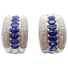 Blue Sapphire with Diamond Earrings Set in Platinum 900 Settings