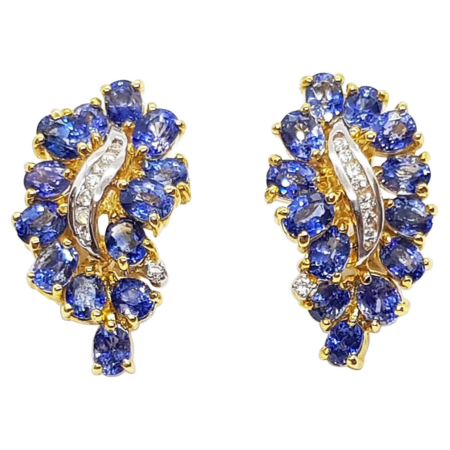 Blue Sapphire with Diamond Earrings Set in 18 Karat Gold Settings