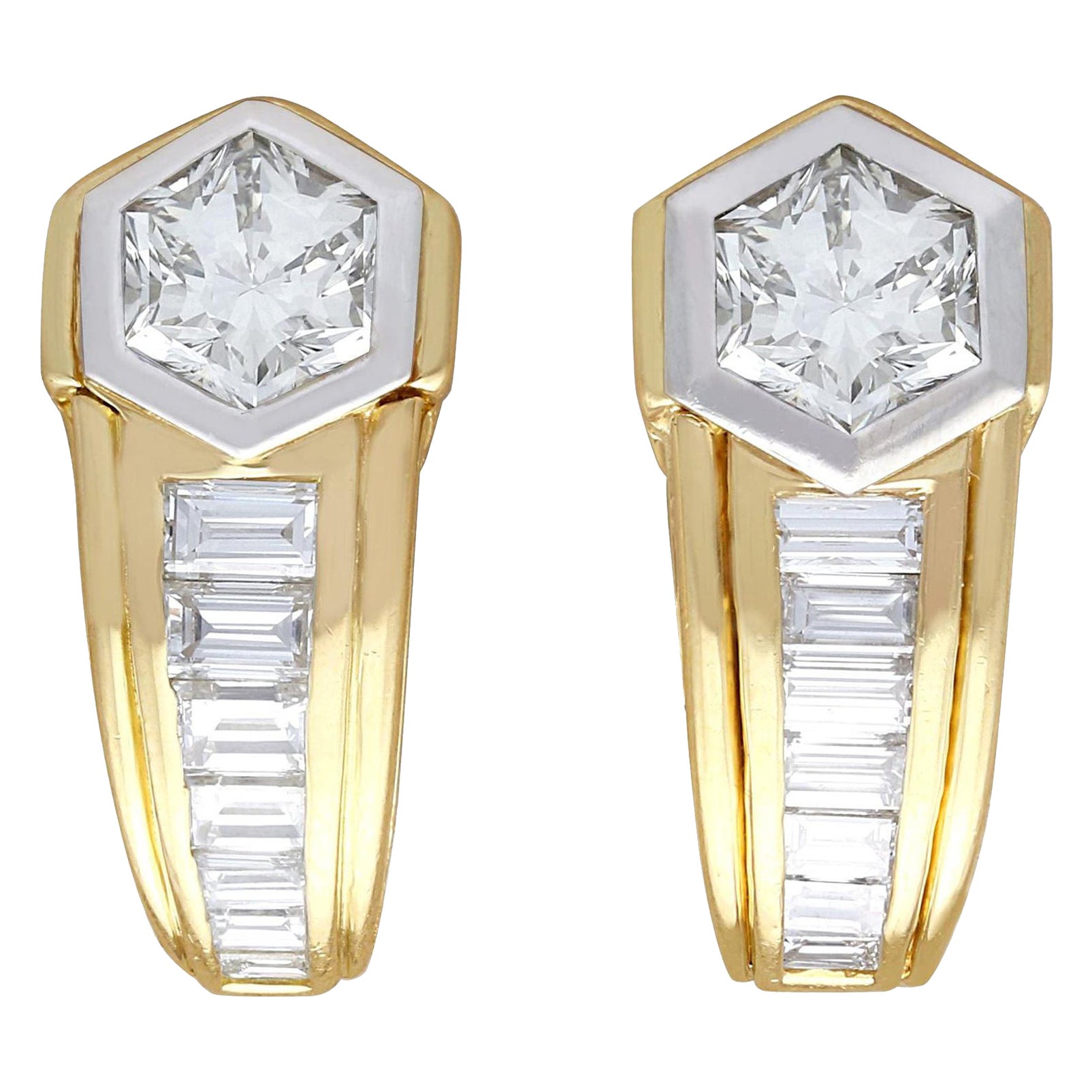 Vintage 2.17 Carat Diamond and Yellow Gold Earrings, circa 1950 For Sale