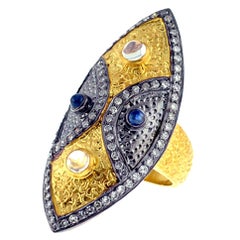 Antique Looking Evil Eye Ring with Diamond, Sapphire and Moonstone in 14K Gold