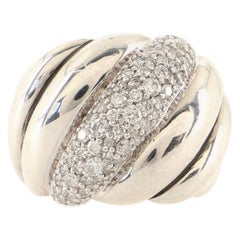 David Yurman Sculpted Cable Dome Ring Sterling Silver with Pave Diamonds 19mm