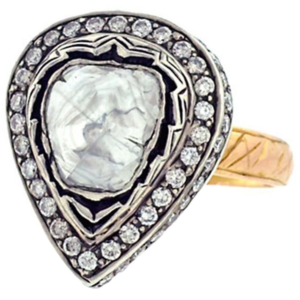 Antique Victorian Looking Rosecut Solitaire Diamond Ring in Gold and Silver For Sale
