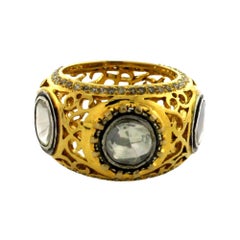 Designer-Ring aus 14 Karat Gold und Silber mit 3 Diamanten